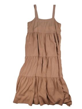 The Drop Brown Smock Midi Dress Medium Tiered Pocket Dress